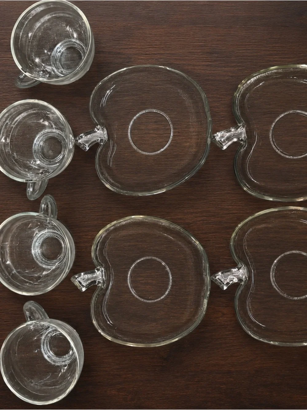 Vintage Apple Shaped Snack Set 4 Cups & 4 Glass Plates Clear Luncheon Dessert